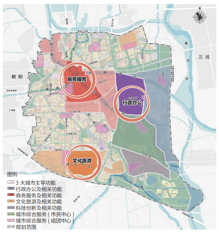 北京城市副中心功能分区示意图